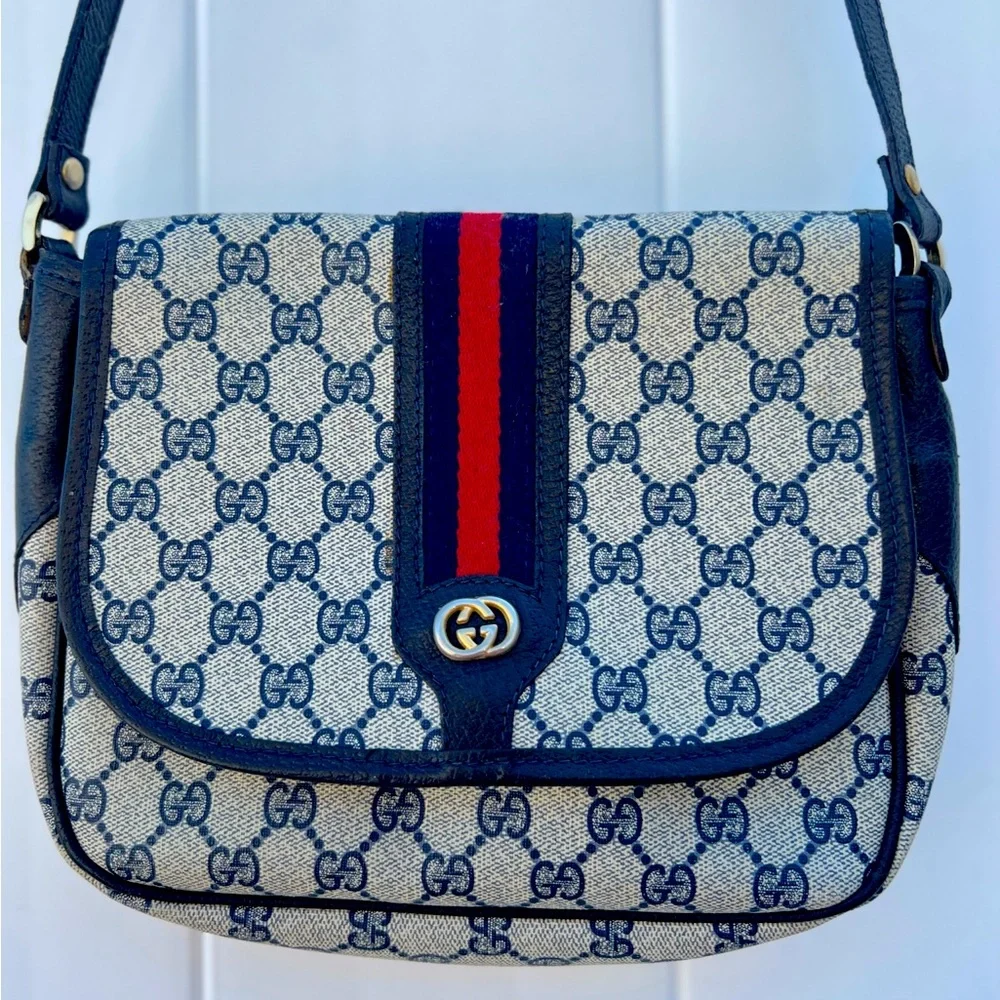 Gucci | Bags | Vintage Gucci Shouldercrossbody Bag Blue Canvas
